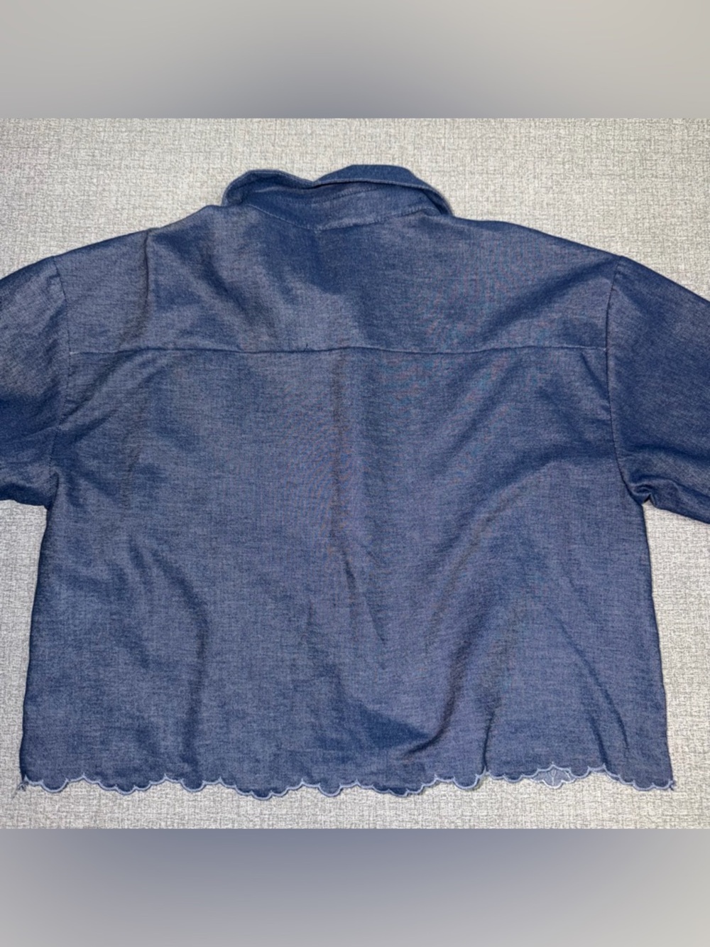 Zara Chambray Eyelet Embroidered Cropped Button Down Shirt - Picture 8 of 9